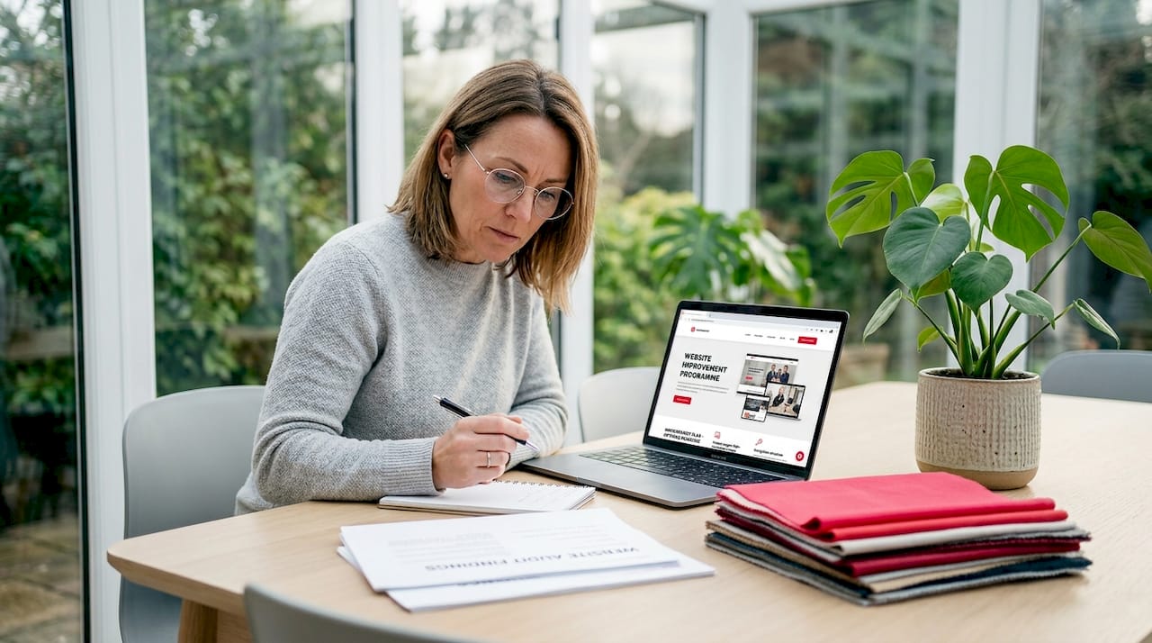 Business owner reviewing accessibility audit notes
