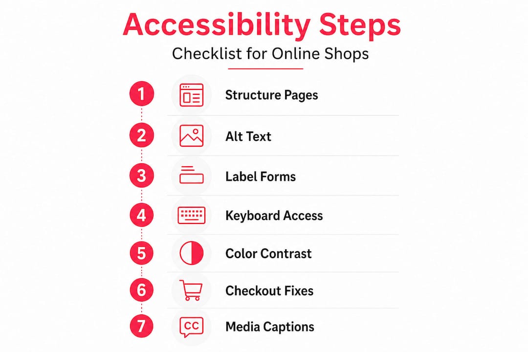 Infographic outlining ecommerce accessibility steps