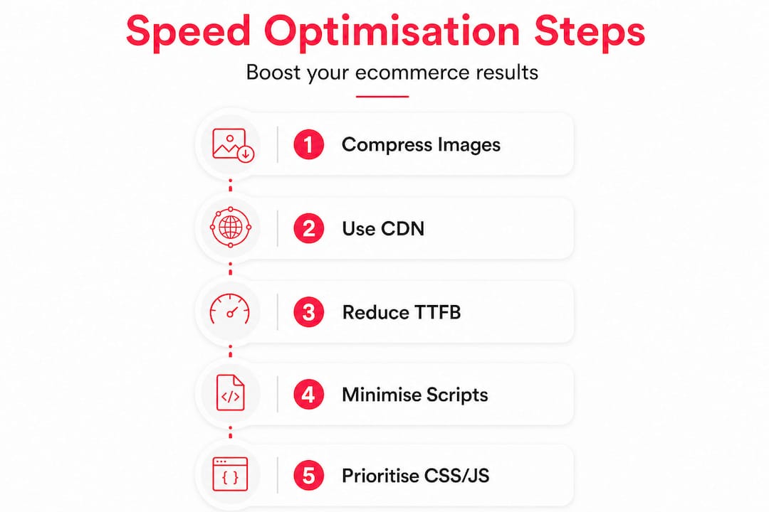 Infographic showing website speed optimisation steps