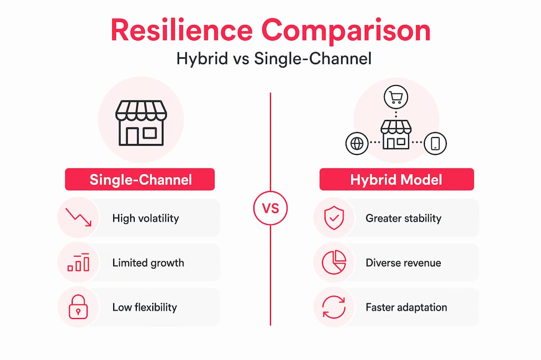 Comparison infographic hybrid vs single-channel resilience