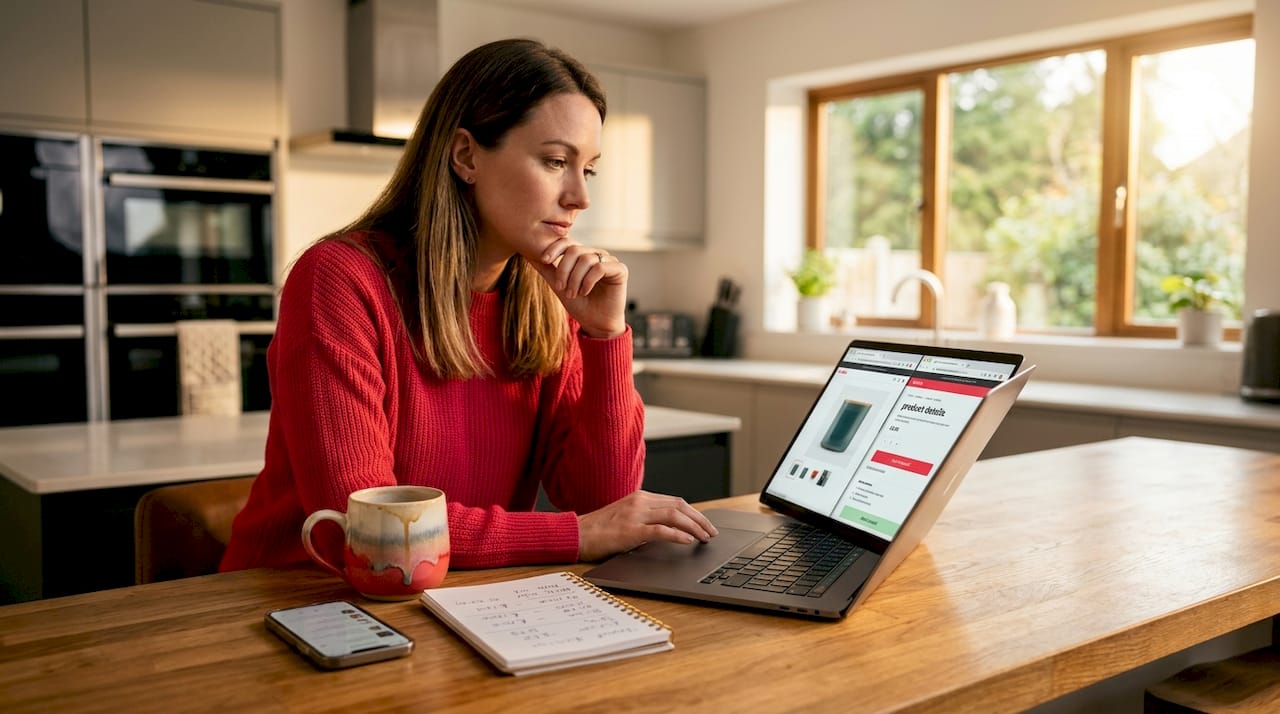 Shopper deciding on ecommerce product page