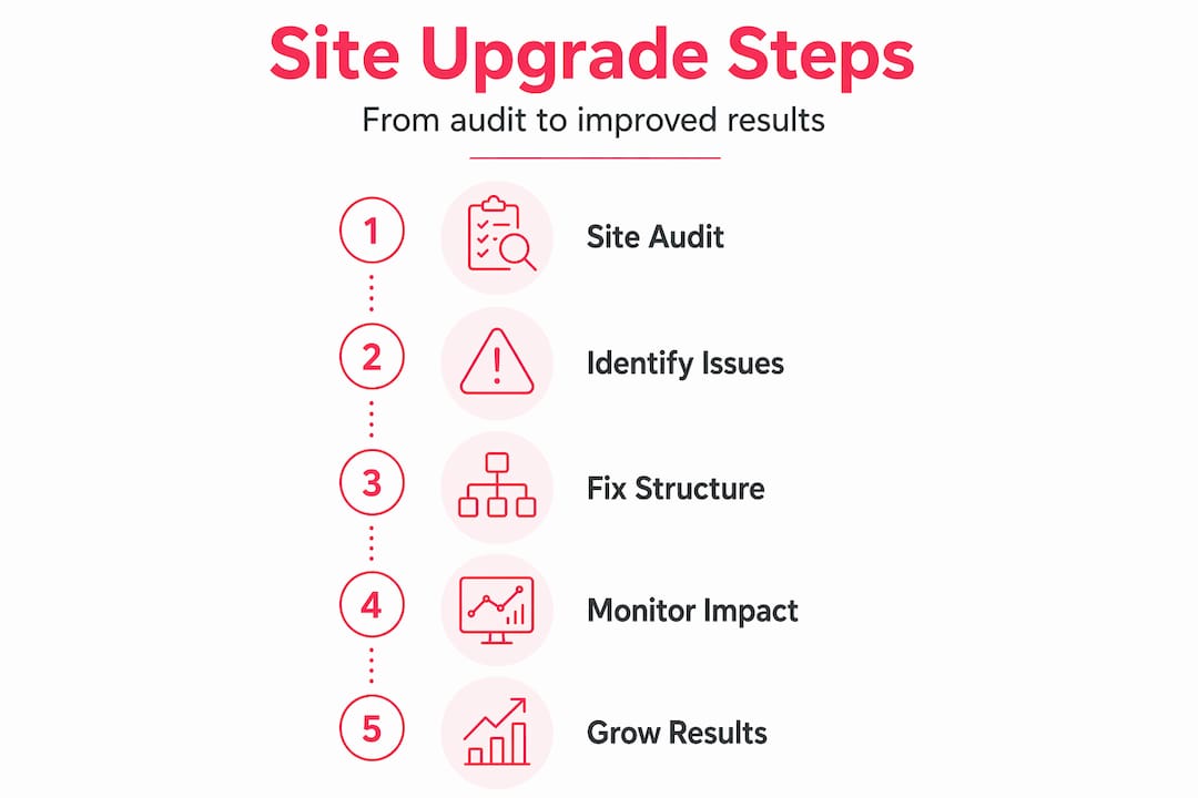 Infographic showing site upgrade steps in order
