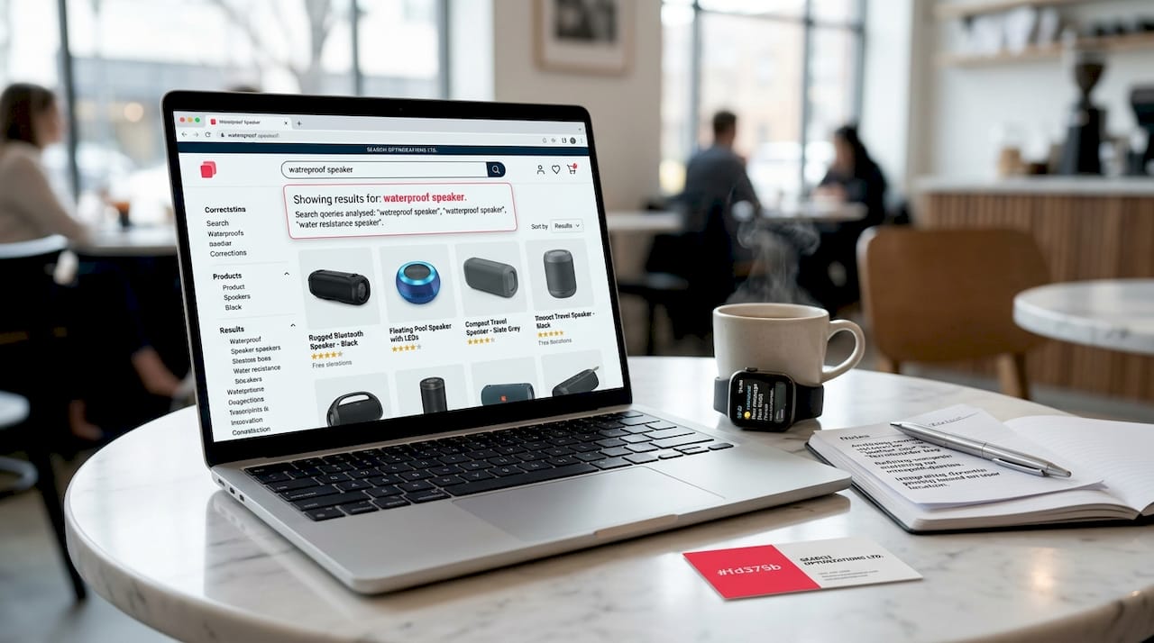 E-commerce site search results on laptop