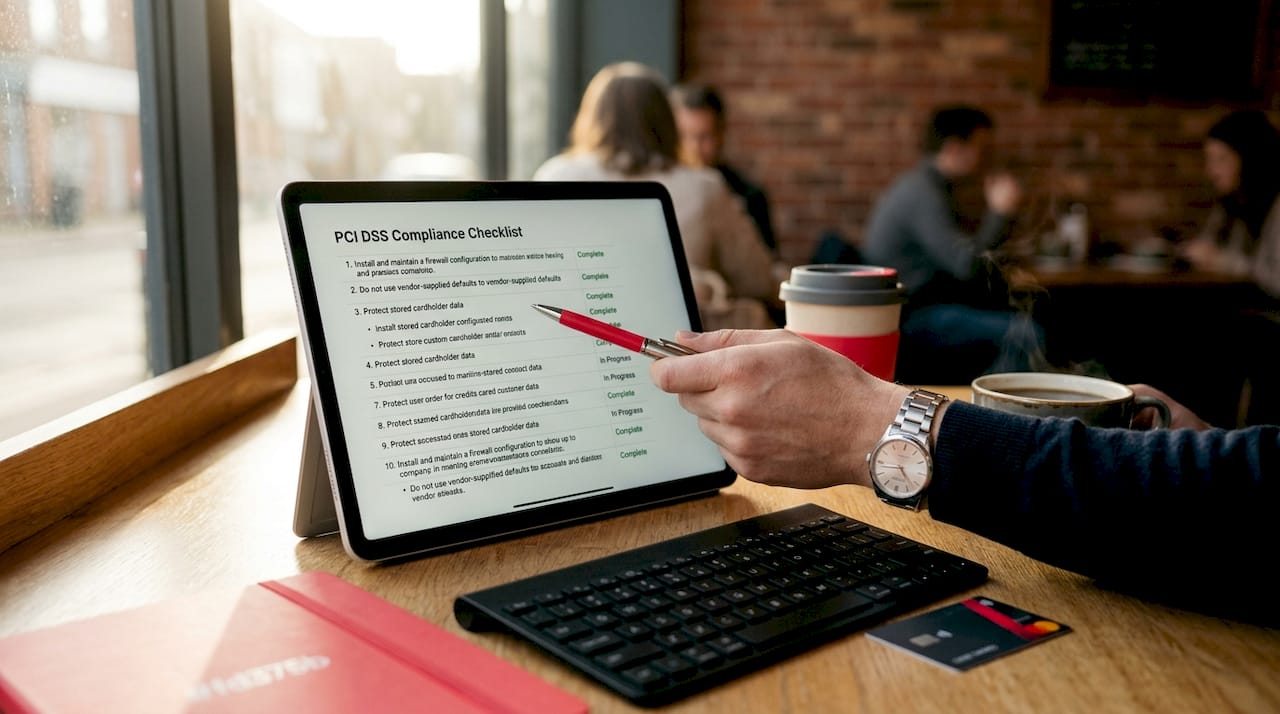 Close-up of PCI DSS checklist on computer screen