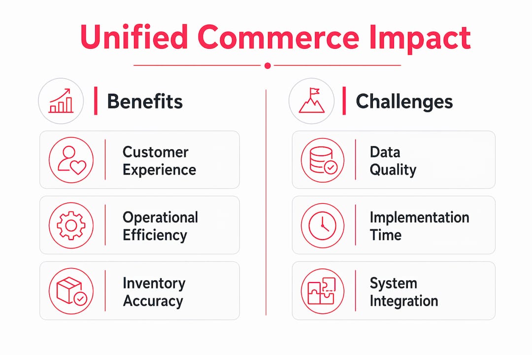 Infographic comparing benefits and challenges of unified commerce