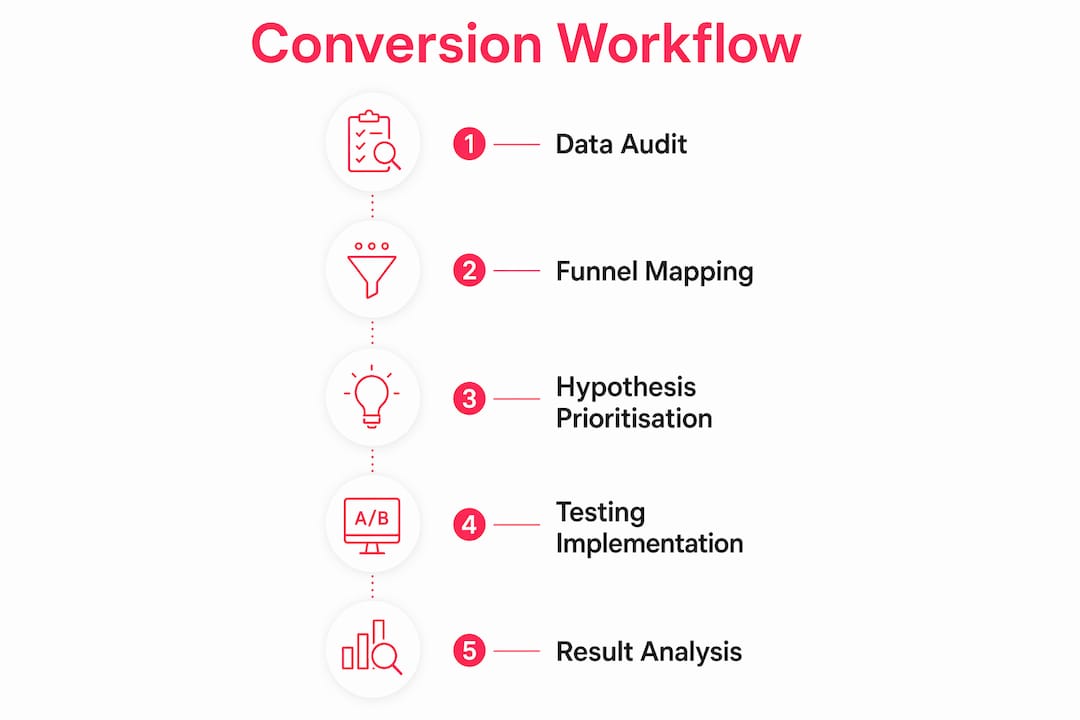 Infographic of conversion optimisation workflow stages