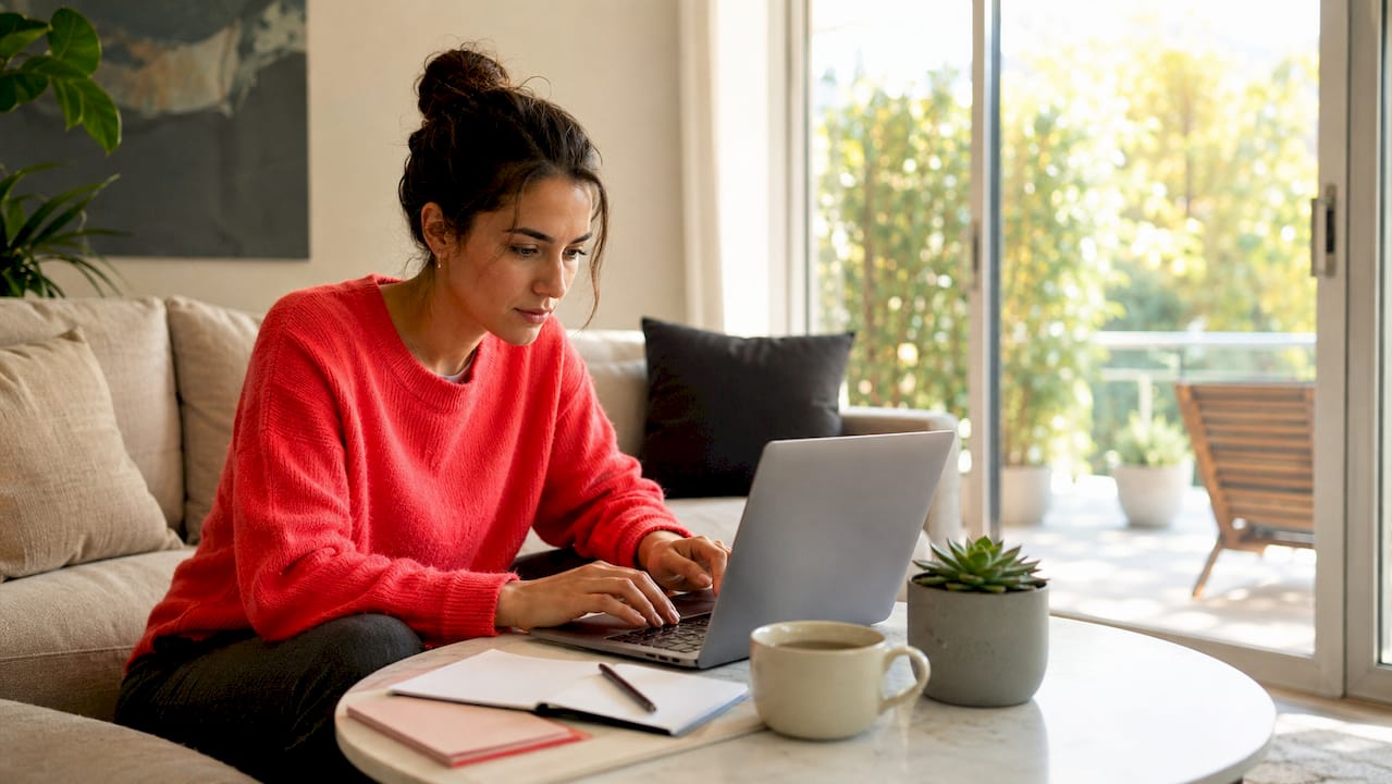 Hands typing product titles on laptop keyboard