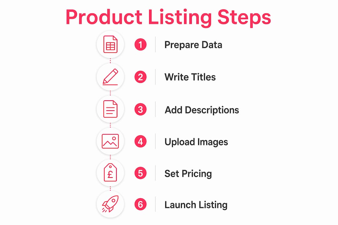 Infographic illustrating product listing steps