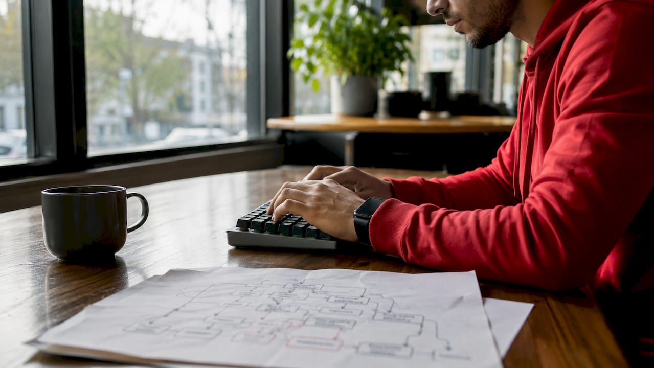 Hands typing service worker code