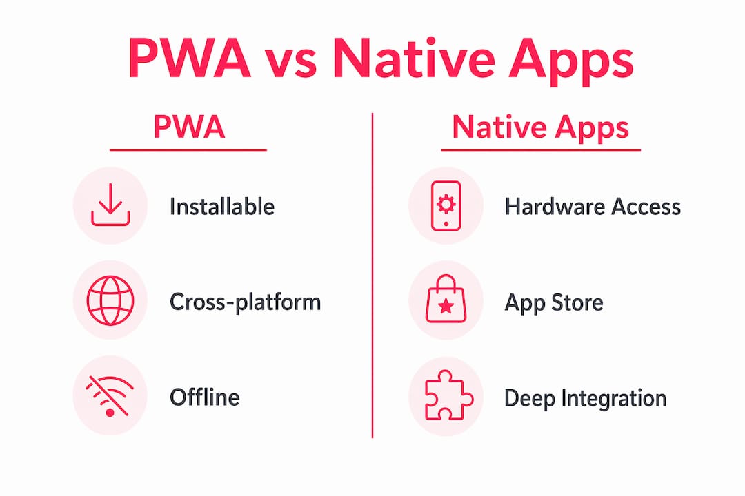 Infographic comparing PWA and Native Apps