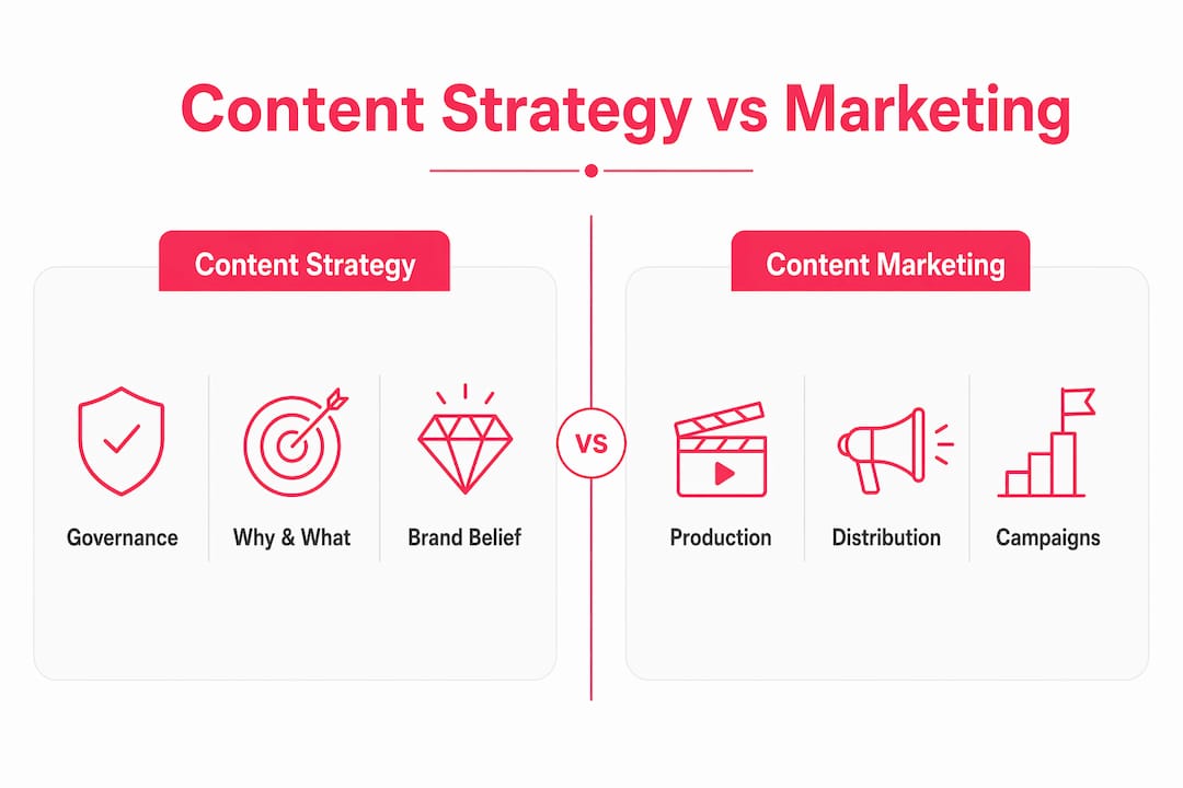 Infographic comparing content strategy and content marketing