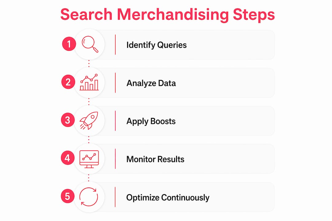 Infographic showing five steps of search merchandising