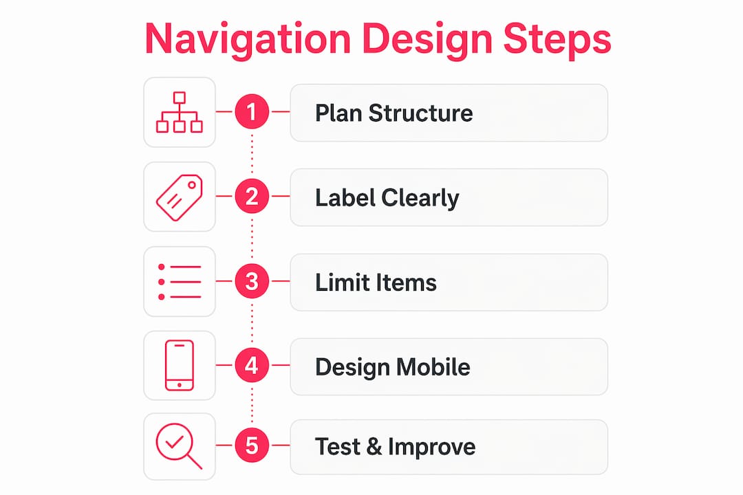 Infographic showing ecommerce navigation design steps