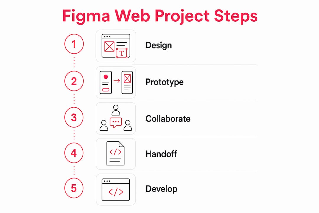 Infographic showing five key Figma web project steps