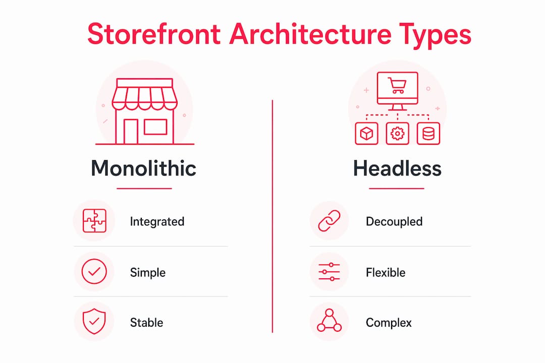 Infographic comparing monolithic and headless storefront types