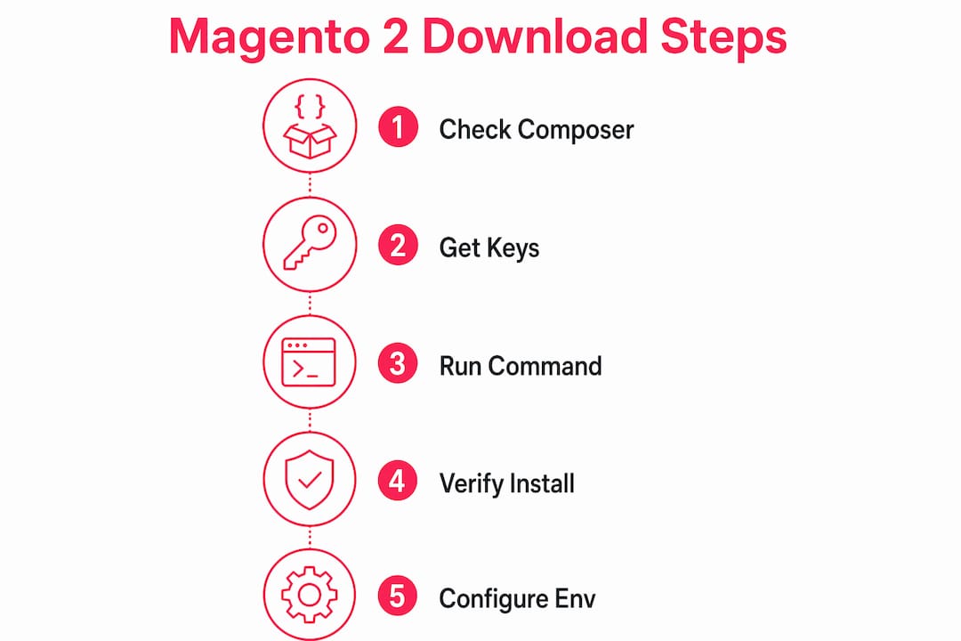 Infographic outlining Magento 2 download steps