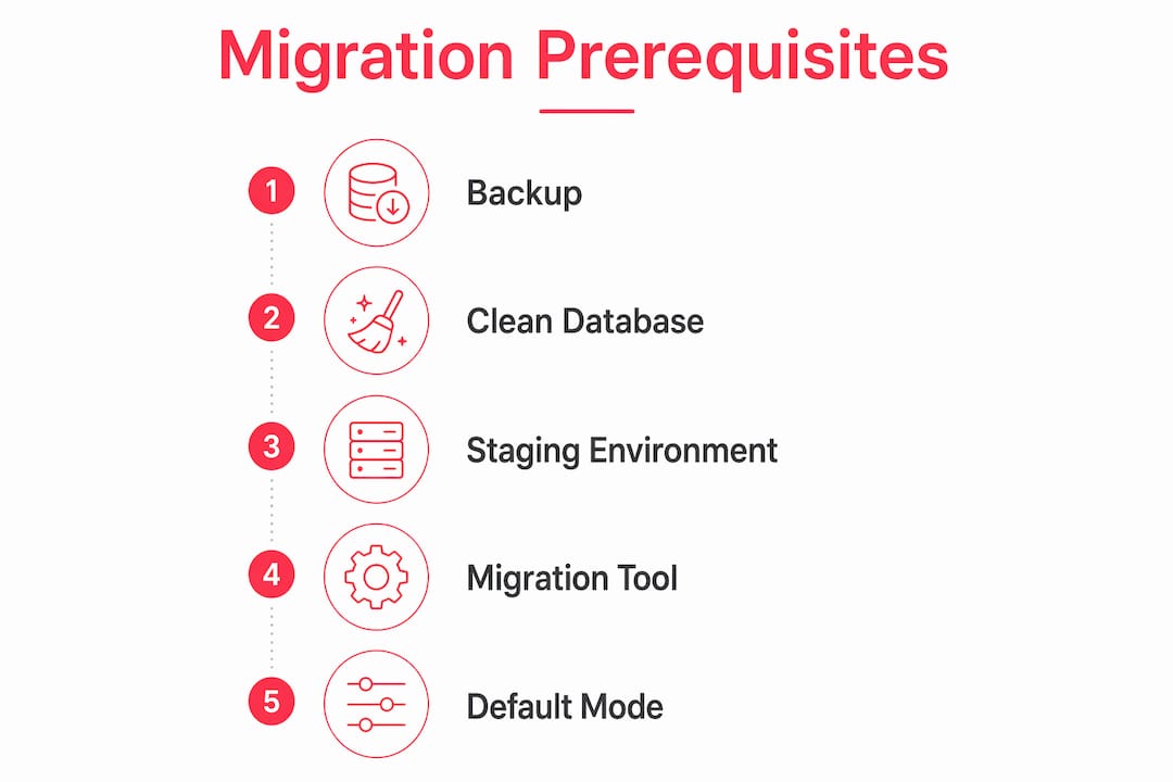 Infographic showing Magento migration prerequisites in steps
