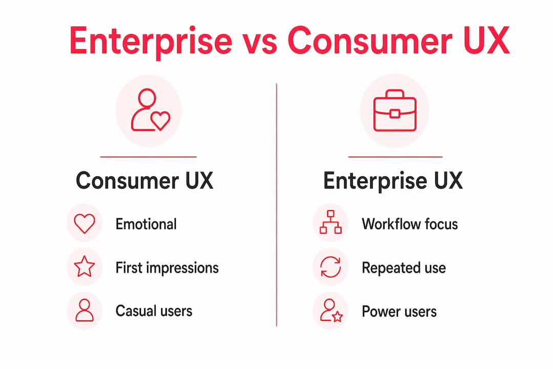 Infographic contrasting enterprise and consumer UX