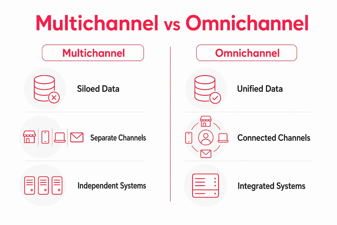 Infographic comparing multichannel and omnichannel selling