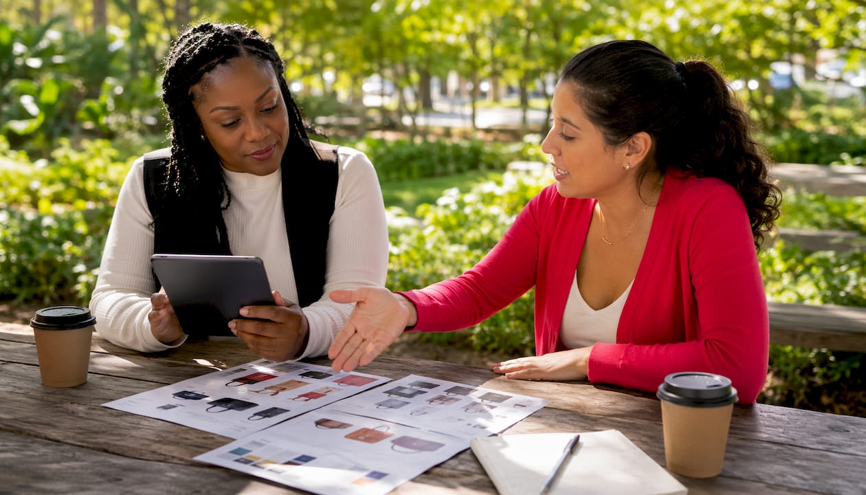 Two women discussing ecommerce merchandising evolution