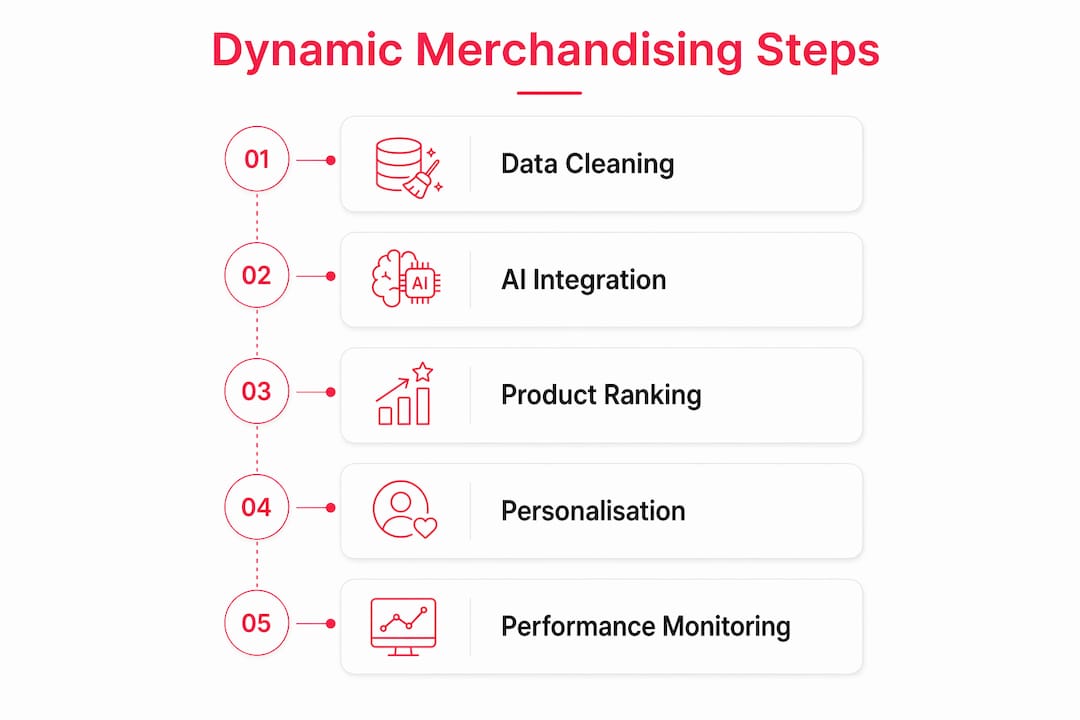 Infographic showing steps for dynamic merchandising implementation