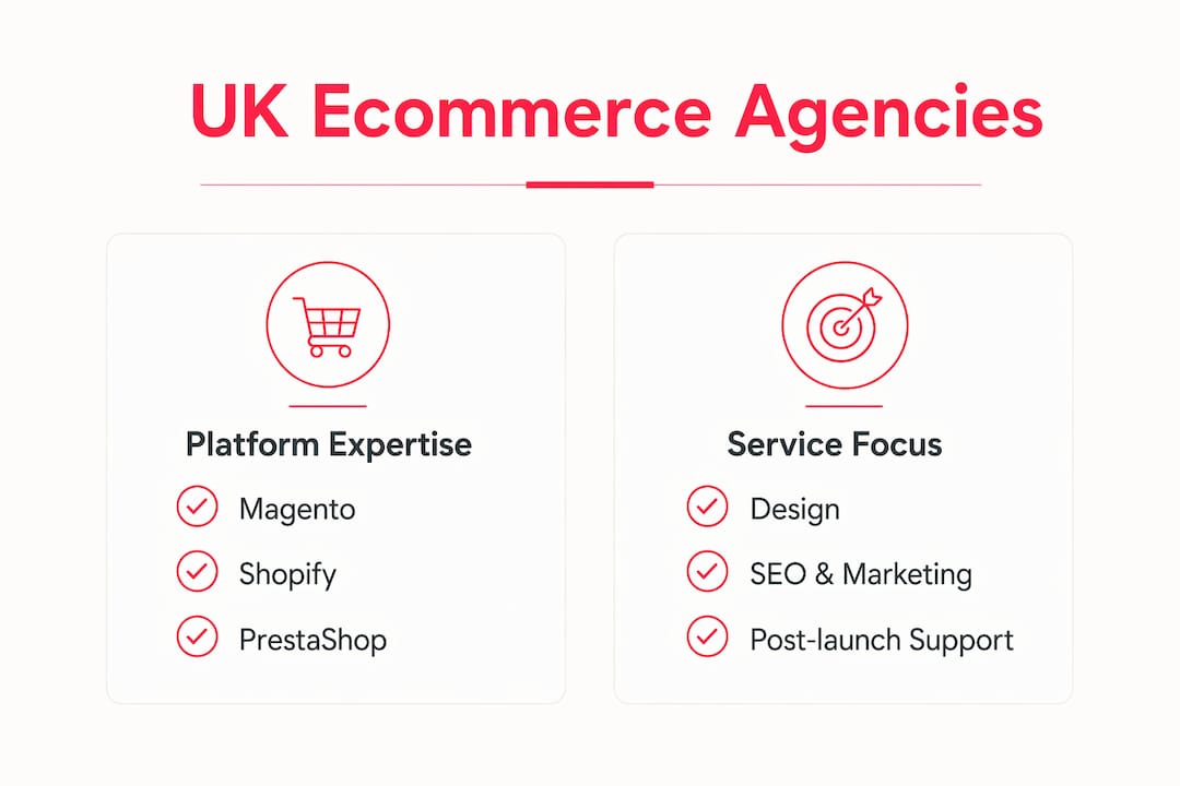 Infographic comparing ecommerce agency platforms and services