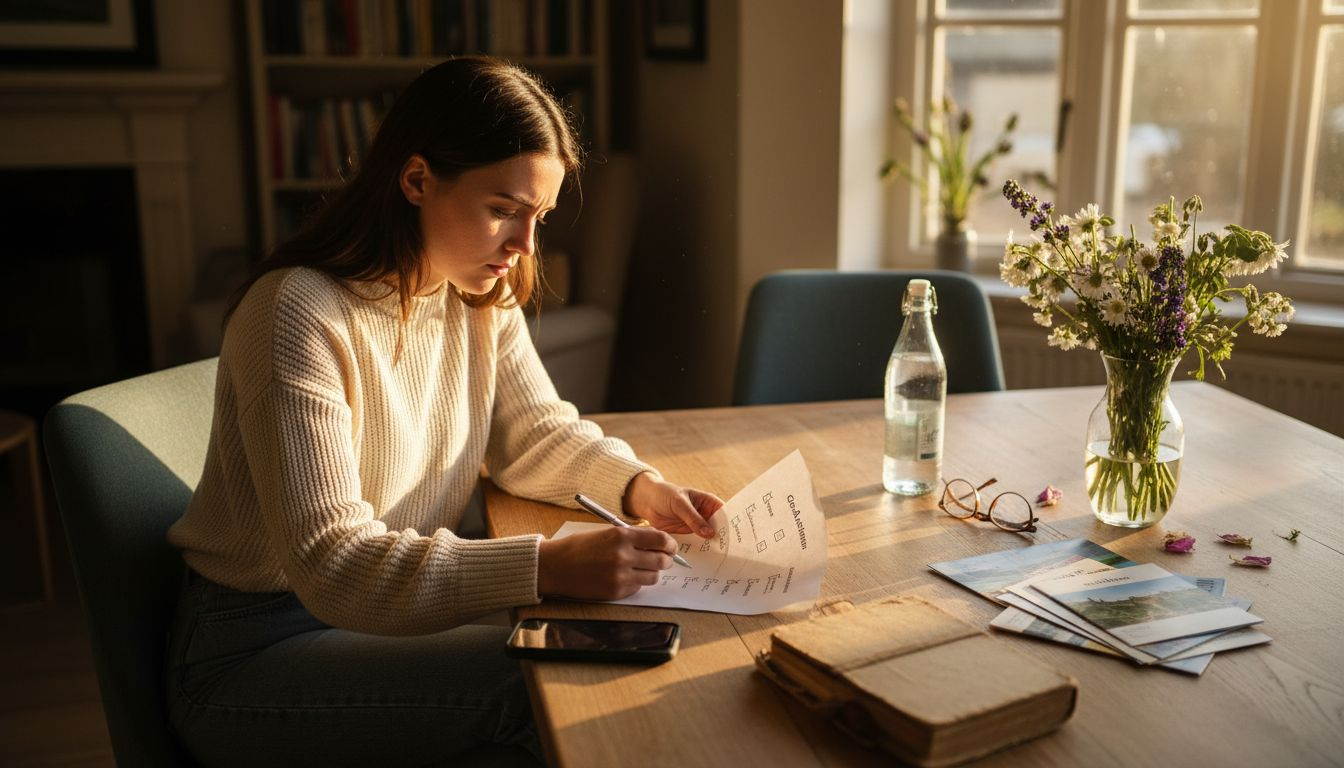 Traveler checking guest house amenities list
