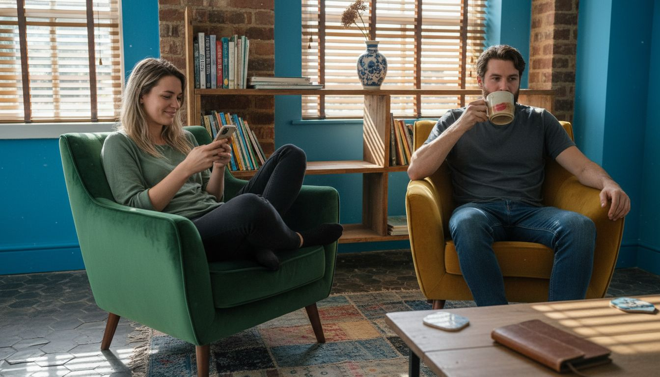 Couple relaxing in guest house lounge
