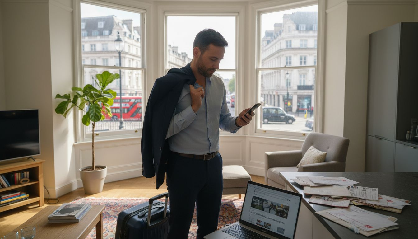 Business traveller entering a serviced apartment