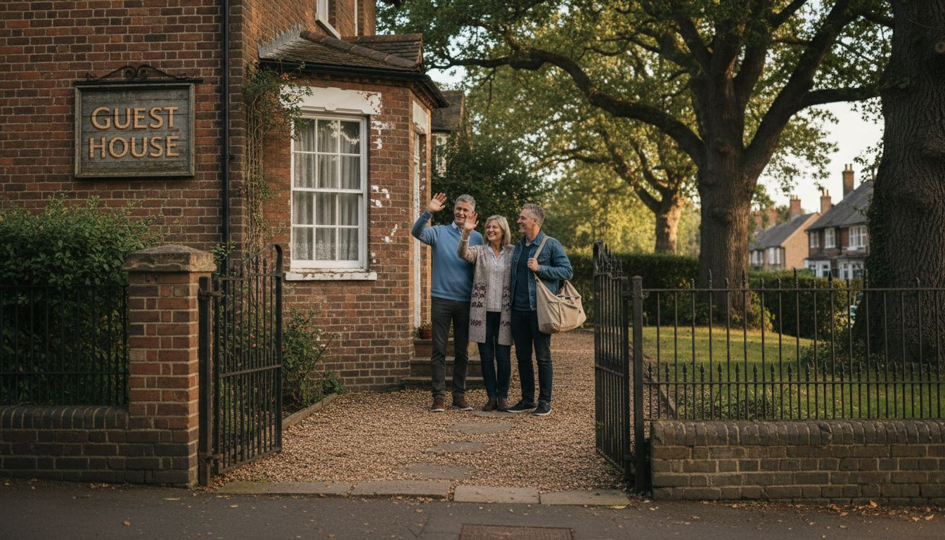 Guests arriving at brick guest house
