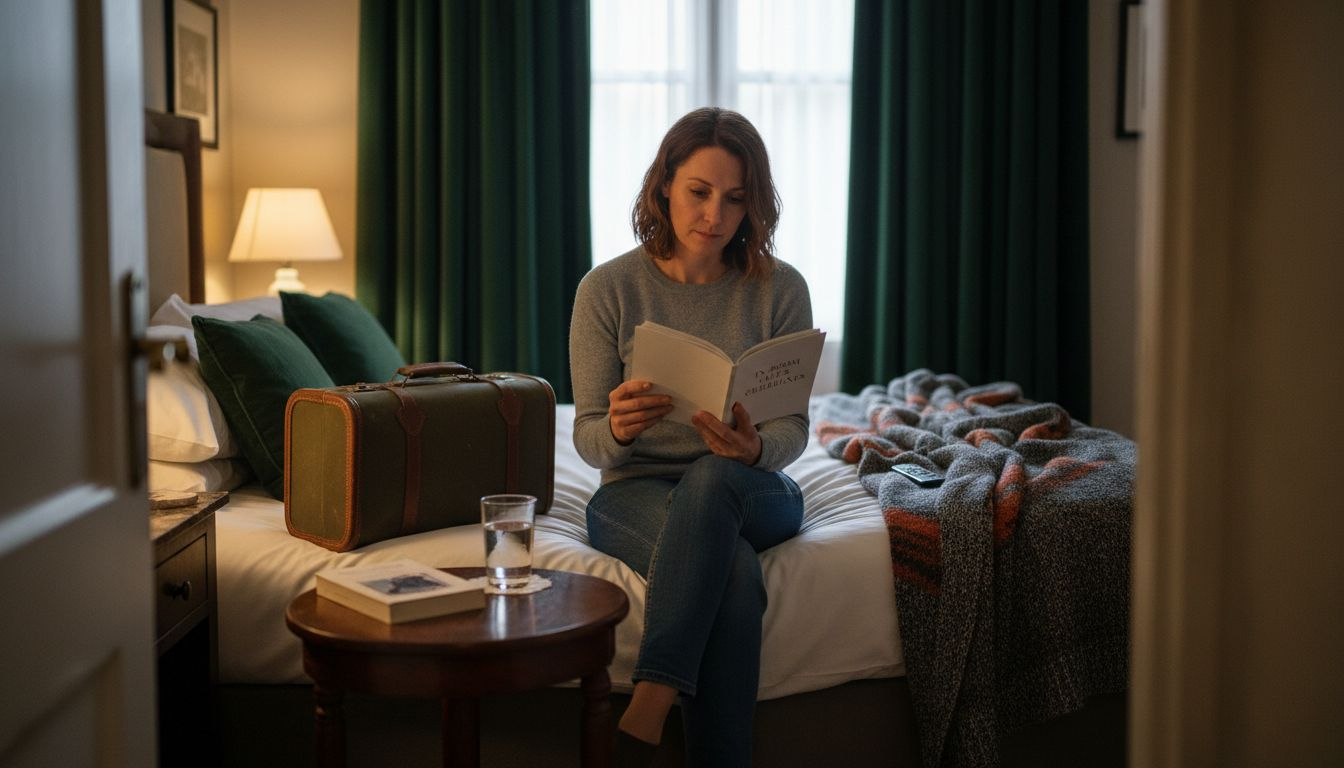 Guest reading in-room hotel guidelines