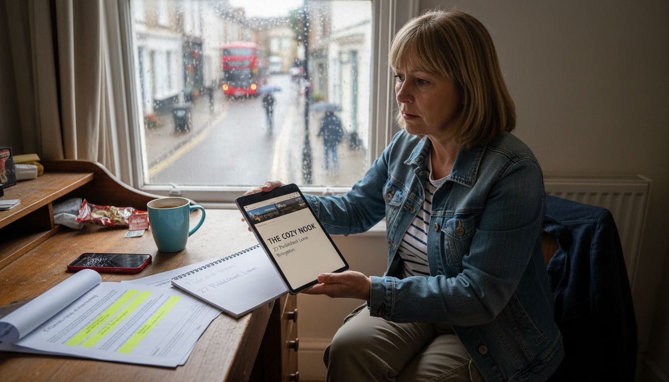 Woman verifying guest house listing details