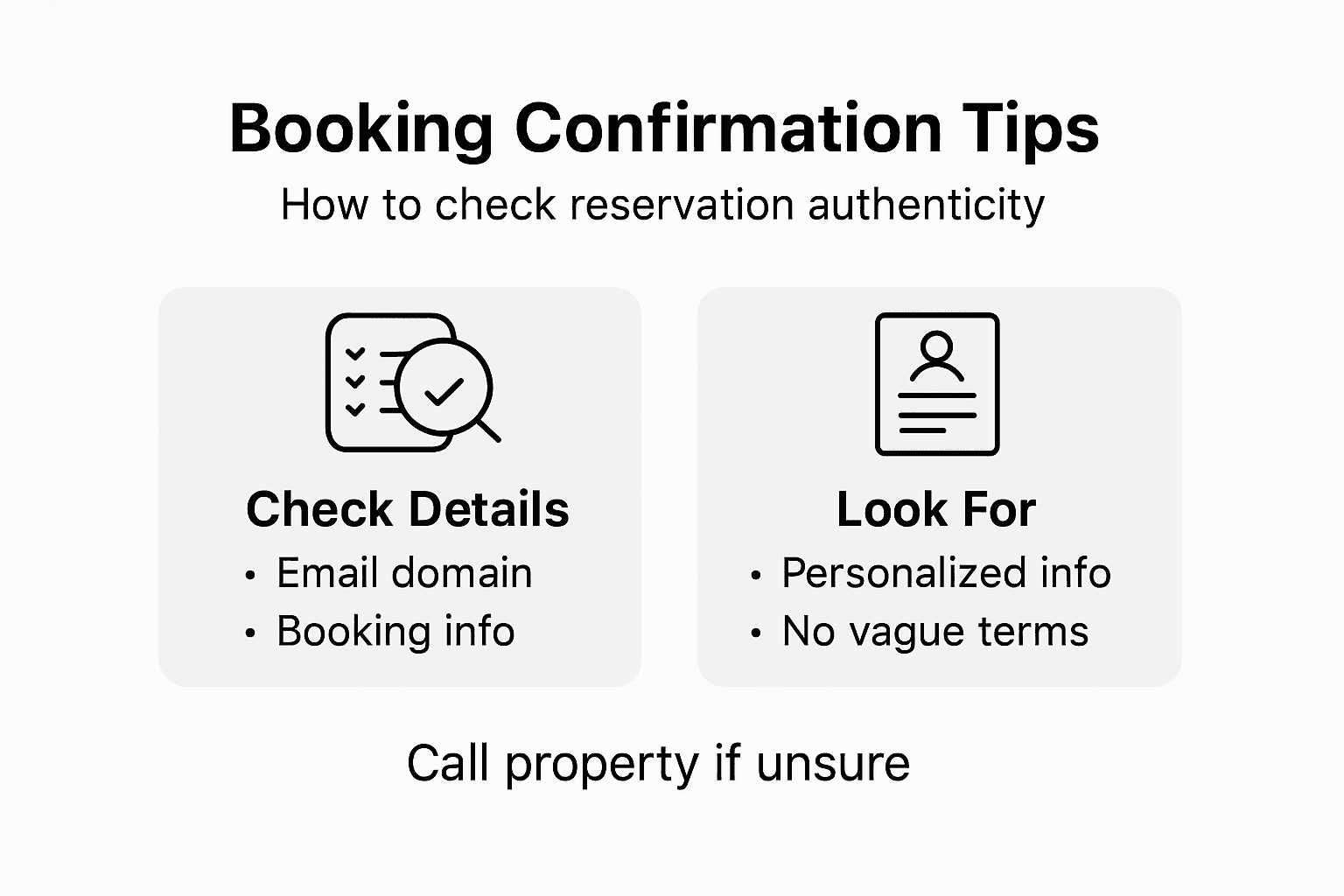 Infographic shows booking confirmation authenticity checks