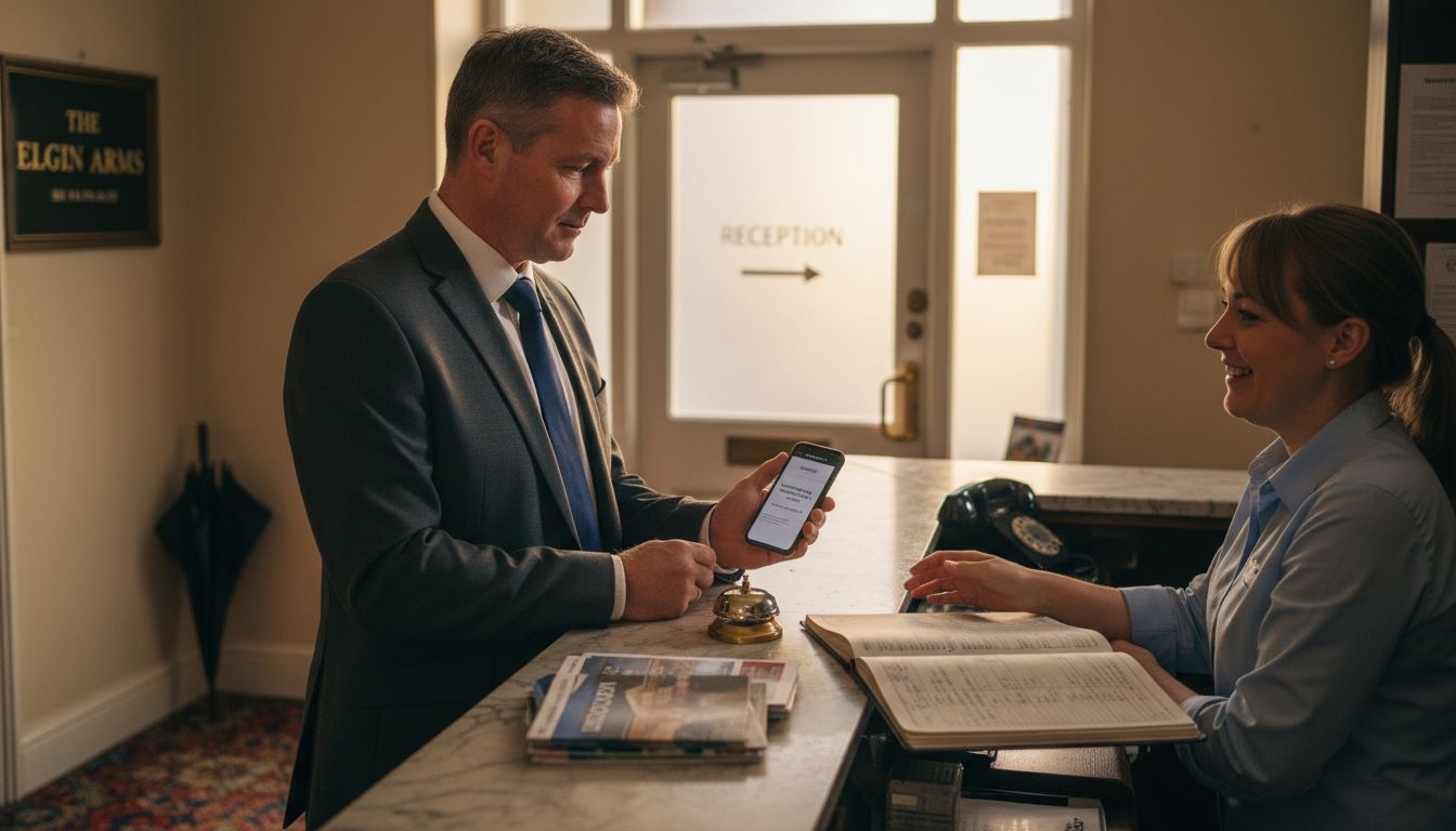Elgin hotel guest checking booking at reception