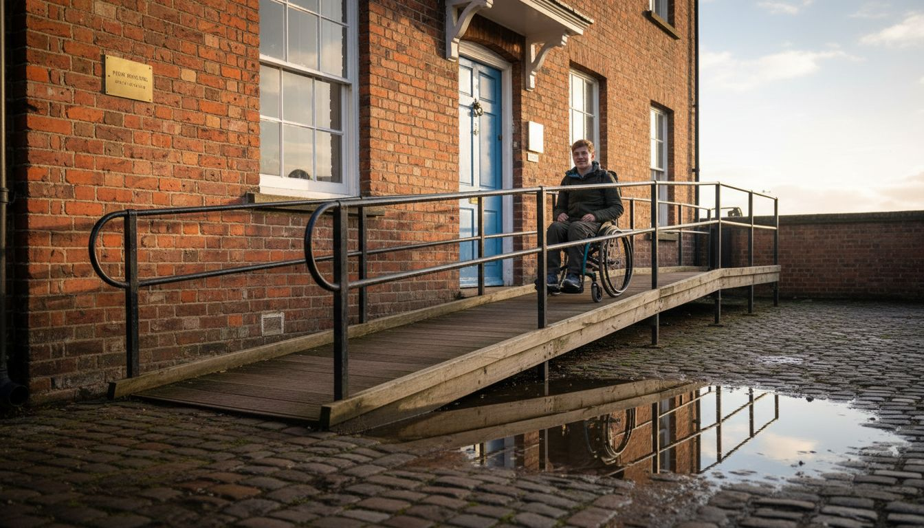Wheelchair user entering accessible UK guest house