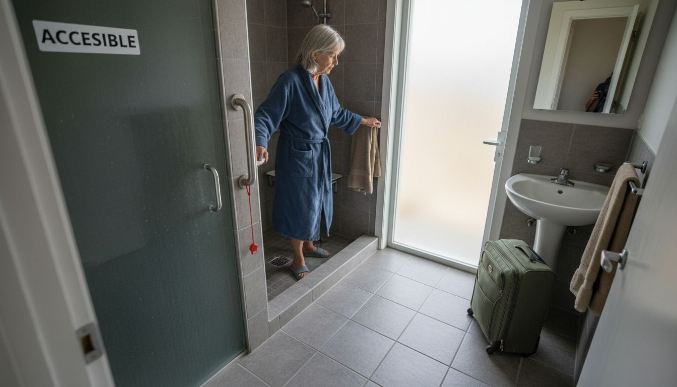 Guest house bathroom with accessibility features