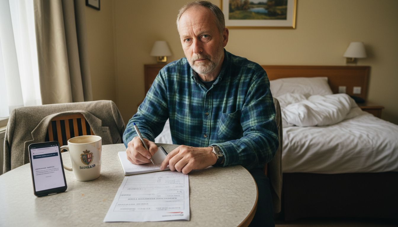 Guest checking Elgin hotel booking papers