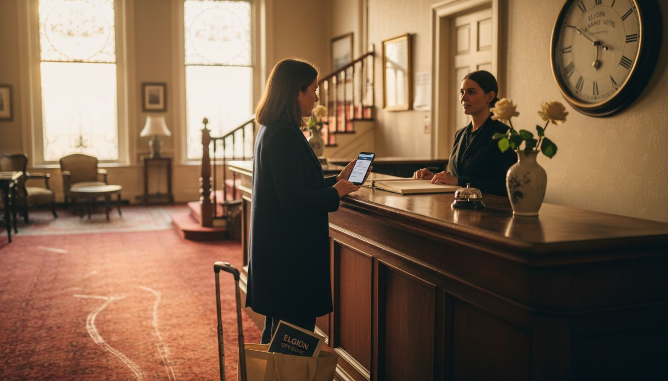 Guest extending hotel stay at Elgin reception