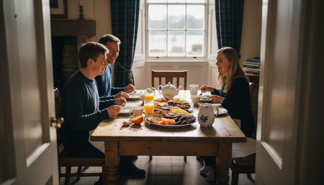 Family enjoying Scottish guest house breakfast