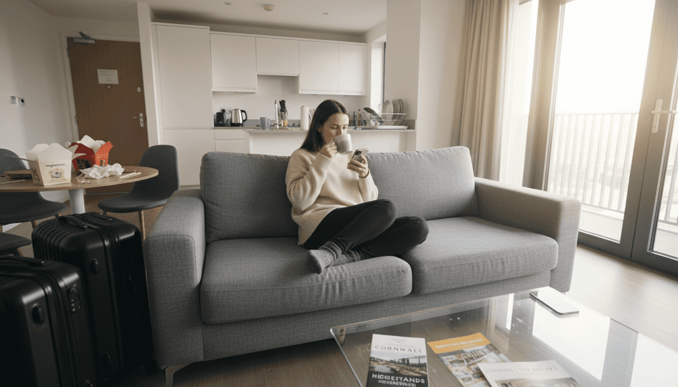 Serviced apartment living room in use