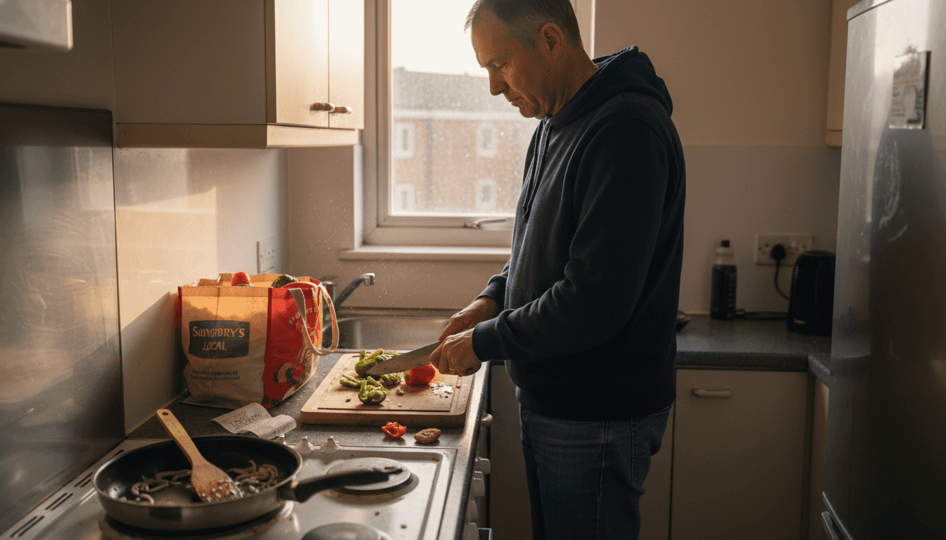 Man cooking in serviced apartment kitchen