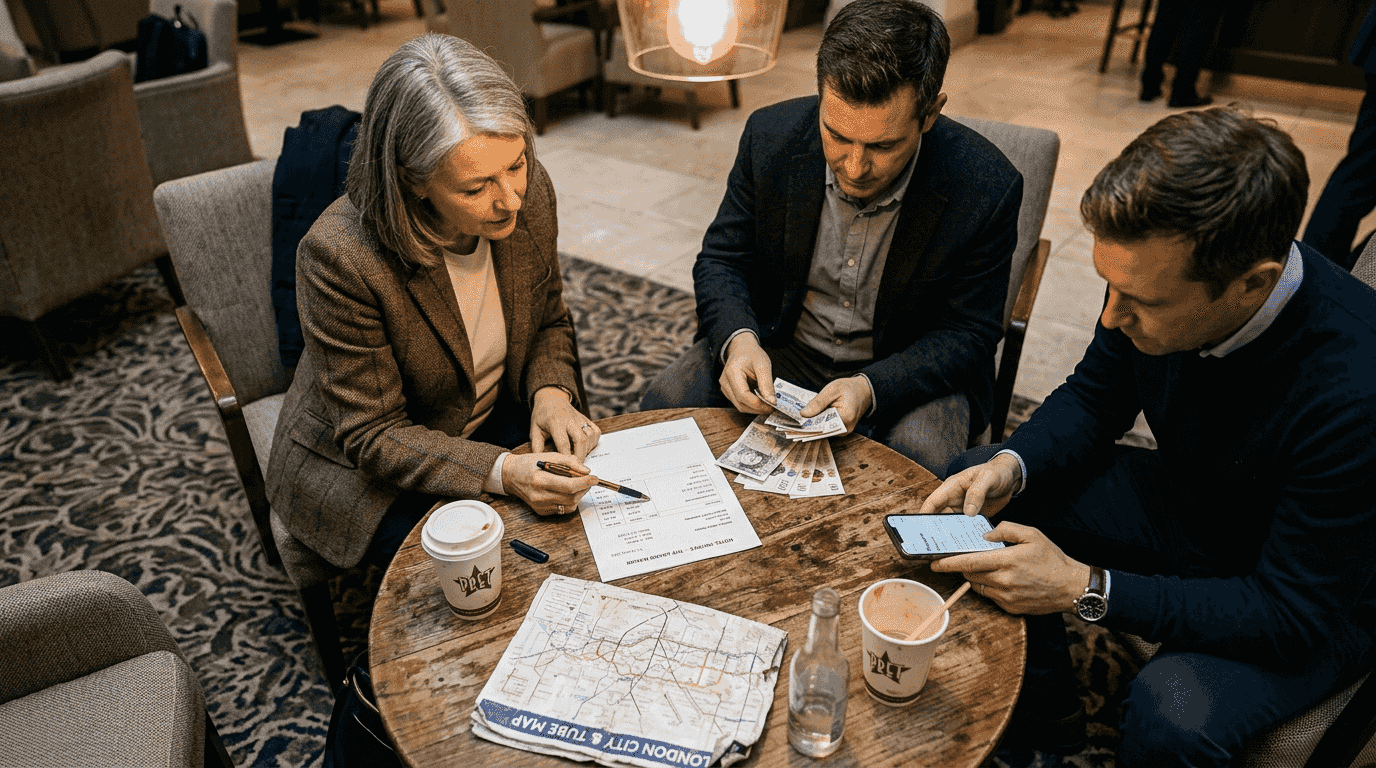 Group discussing flexible hotel payment options