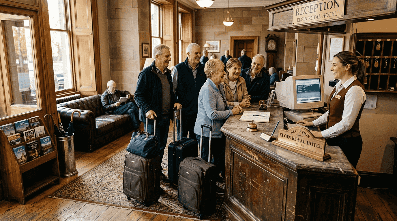 Group checking in at Elgin hotel lobby
