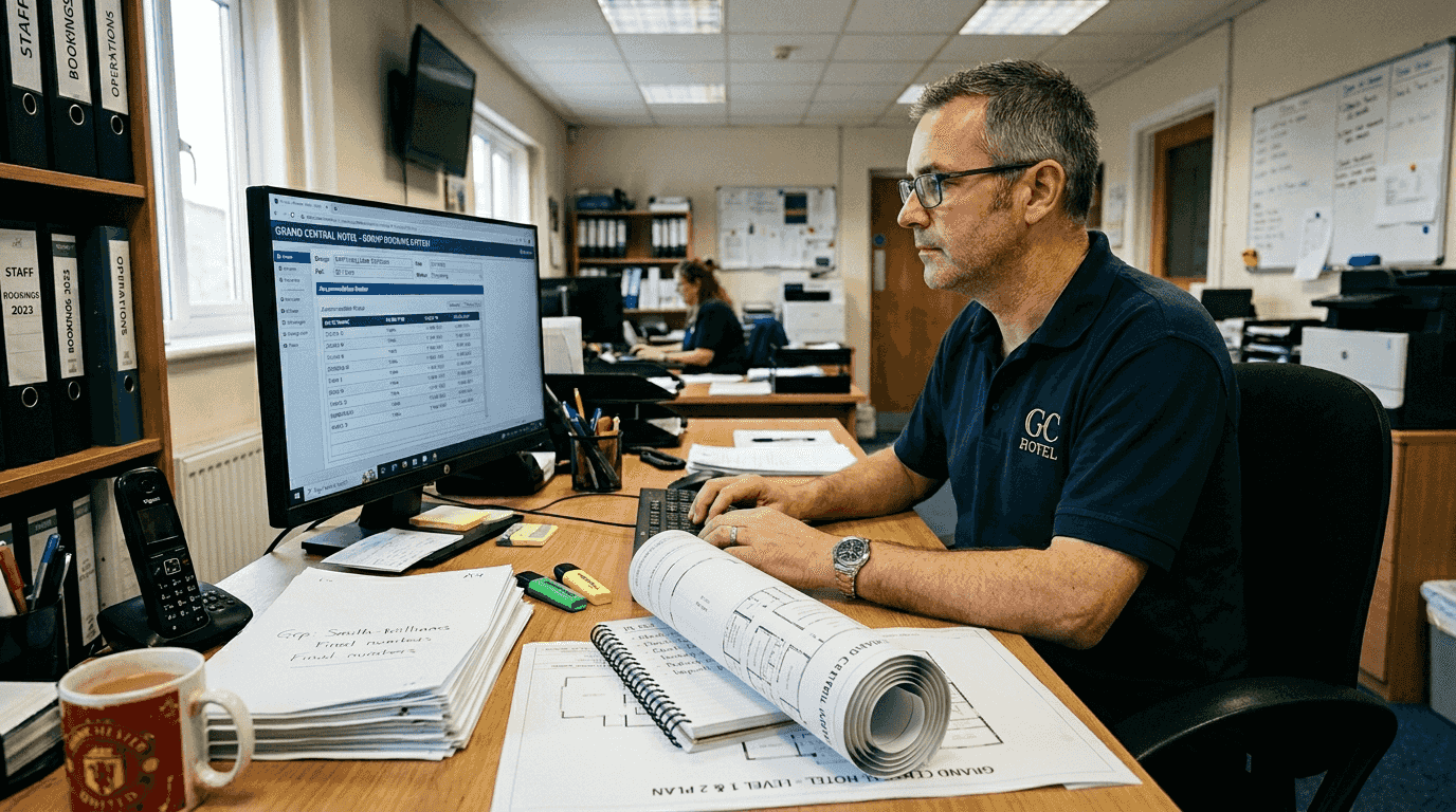 Hotel staff using centralized booking platform