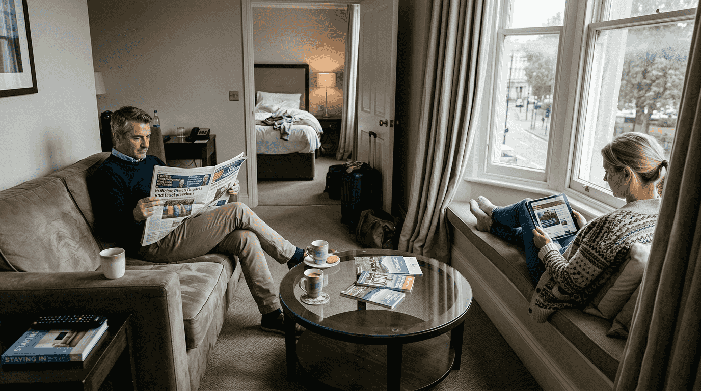 Hotel suite showing living and sleeping areas