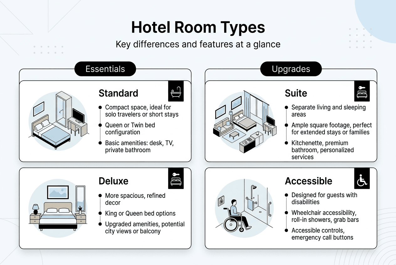 Infographic comparing main hotel room types