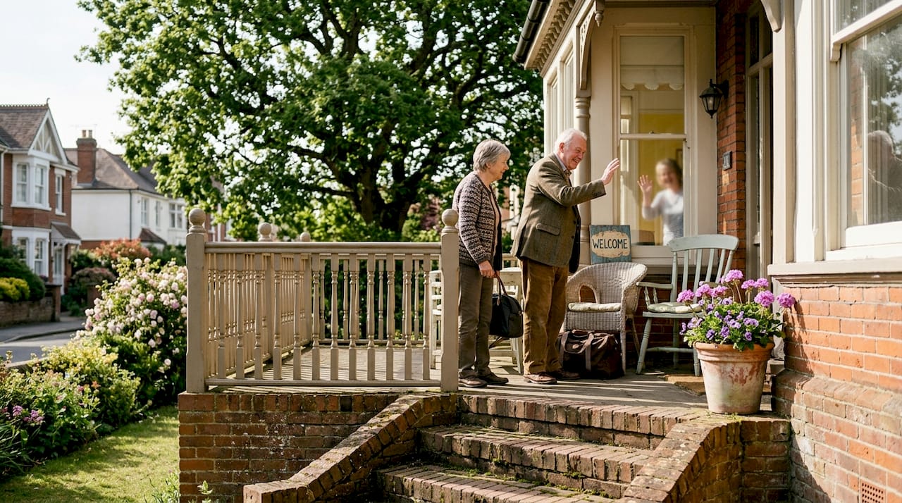 Guests arriving at Victorian bed and breakfast