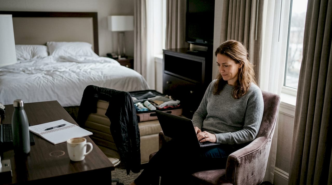 Woman deciding hotel room for trip