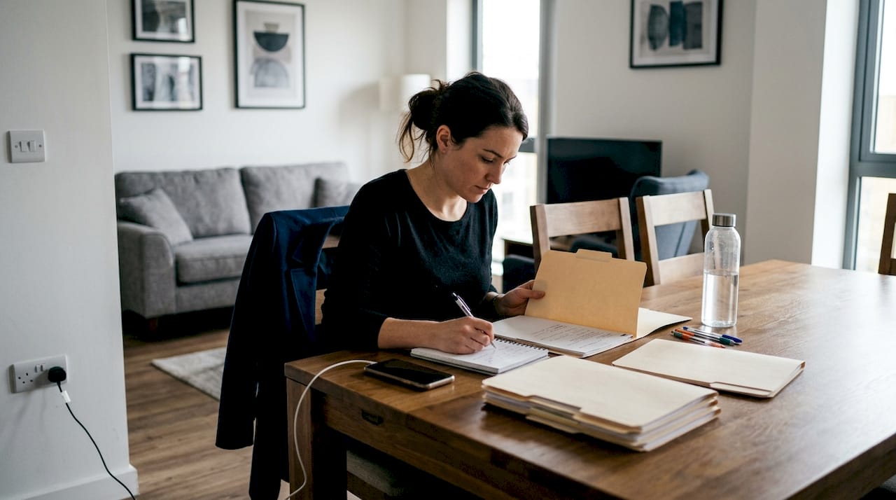 Professional organizing documents in spacious housing