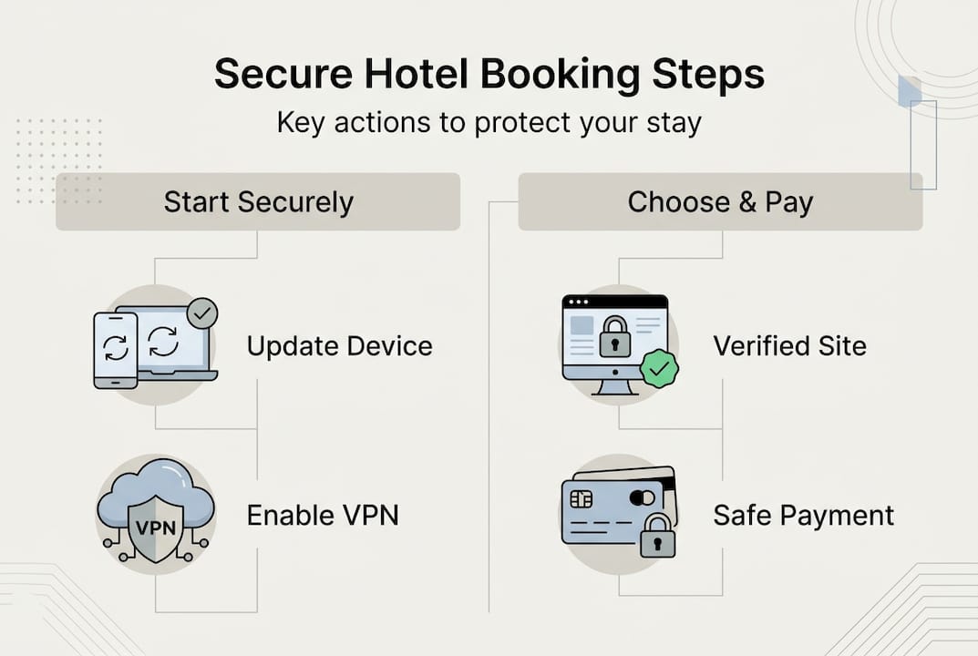 Infographic with secure hotel booking steps